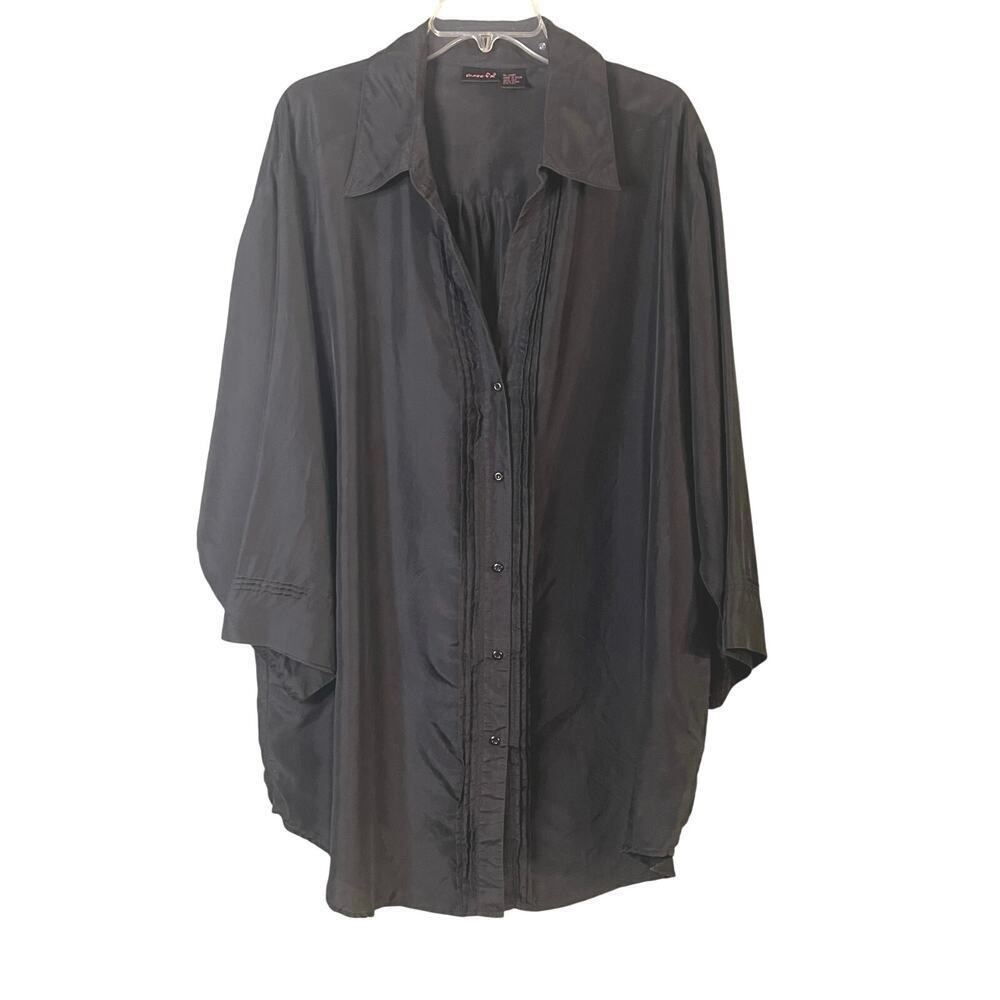 Shape FX 100% silk women’s oversized blouse black pleated front decoration 20w